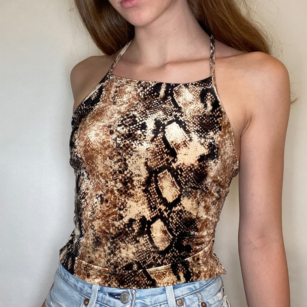 Urban Outfitters velvet-like snakeprint top🤎